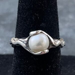 Pearl Sterling Silver signed BASK wavy Ring size 5